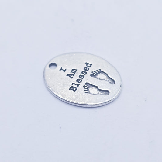 i am blessed silver charm with footprints
