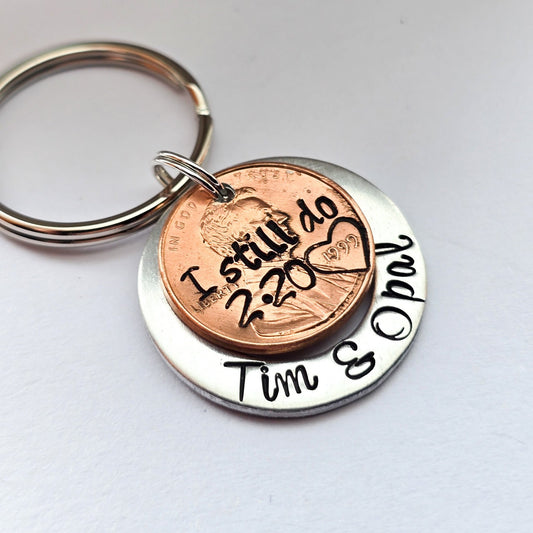 I still do penny stacked on silver disc with names front view[