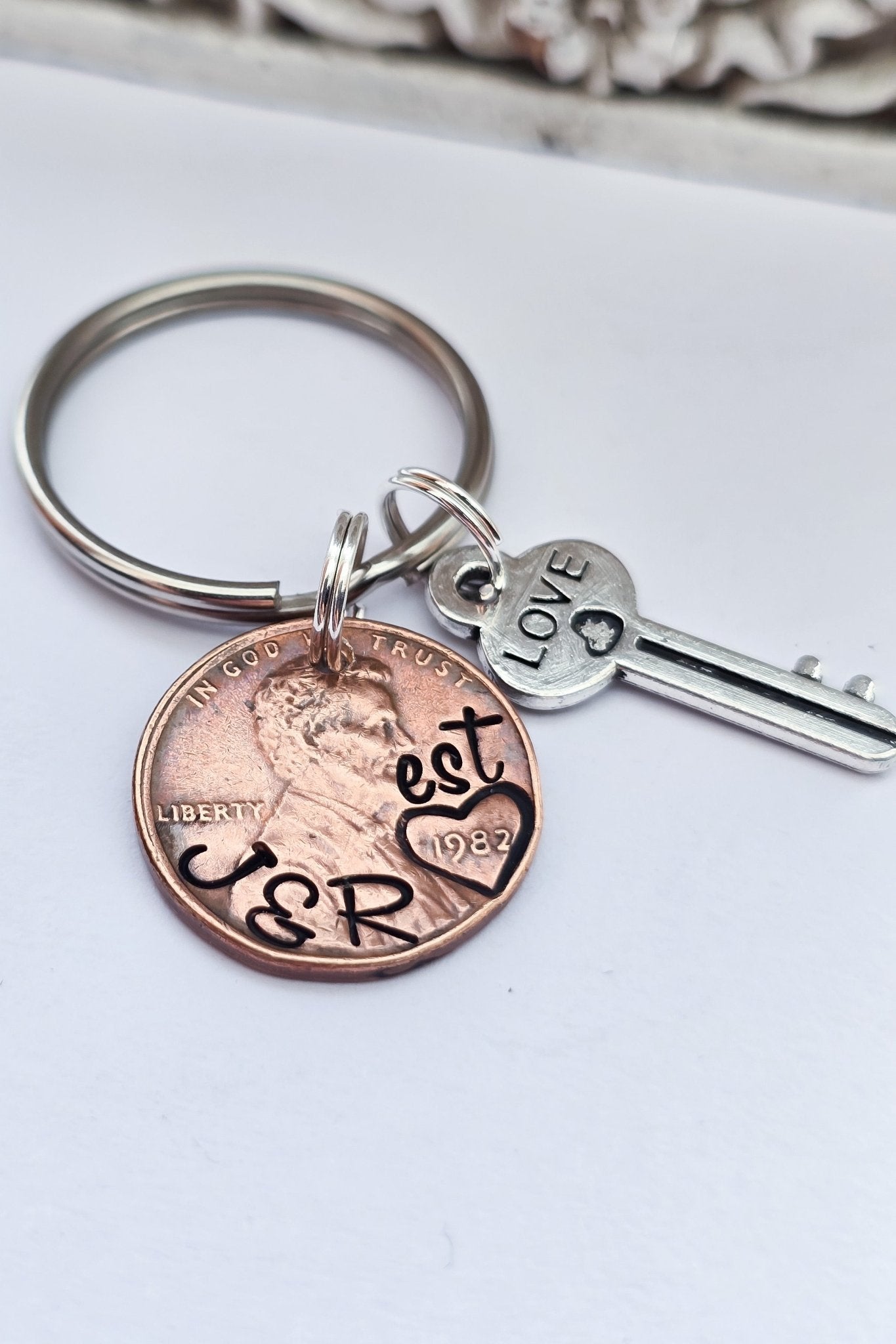Unique Personalized Anniversary Penny Keychain