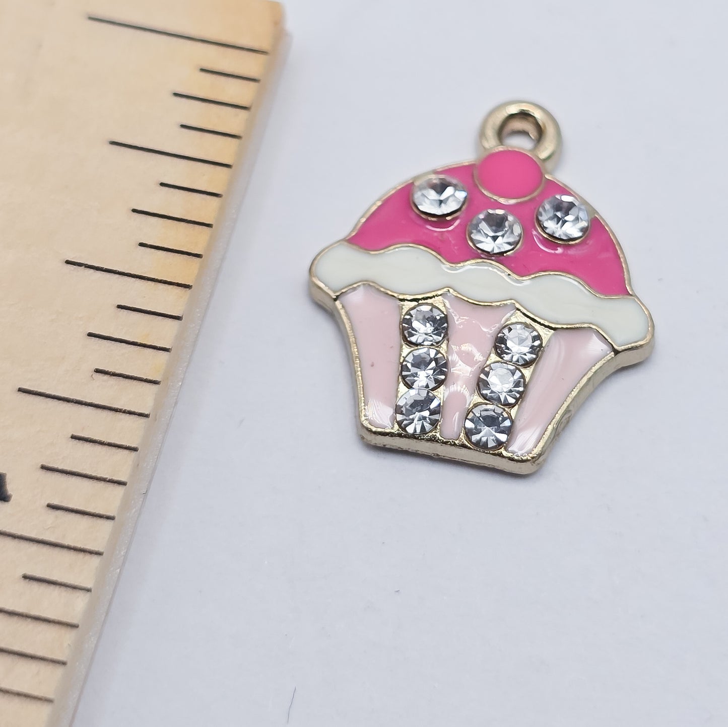 Pink and gold cupcake charm with white rhinestones, ADD on for keychain - DAYZEECREATIONZ, PERSONALIZED GIFTS-3