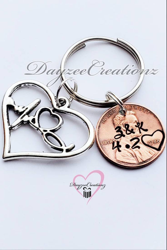 Anniversary Penny Keychain with Heart Charm