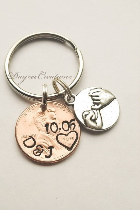 Anniversary Penny Keychain with Pinky Promise Charm