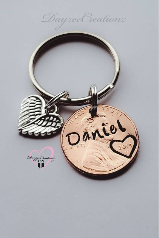 Penny from Heaven Memorial Keychain with Charm(s) shown