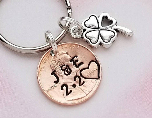 Anniversary Penny Keychain with clover charm