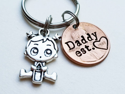 Personalized Dad Penny keychain with Baby Girl charm