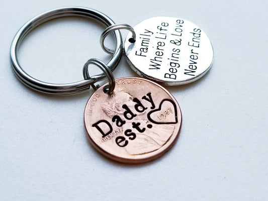 Personalized Dad Penny Keychain with Family charm