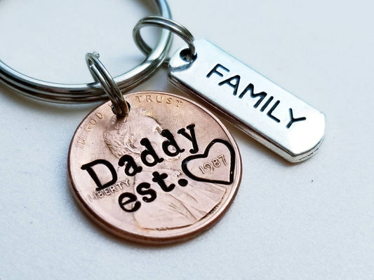 Personalized Daddy Penny Keychain with Family Charm