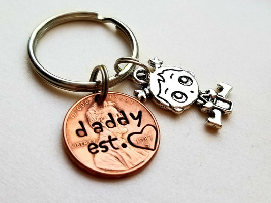 Personalized Dad Penny Keychain with Baby Girl Charm