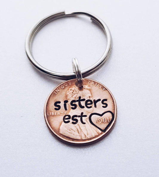 Sisters penny keychain