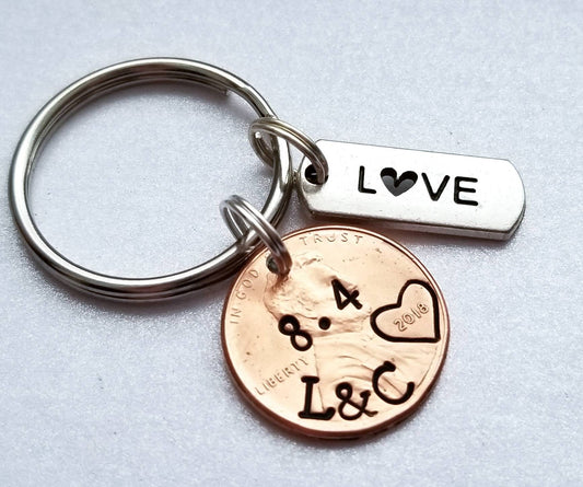 Anniversary Penny Keychain with "Love" charm