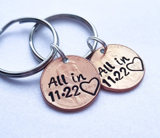 Personalized "ALL IN" Anniversary Penny Keychains