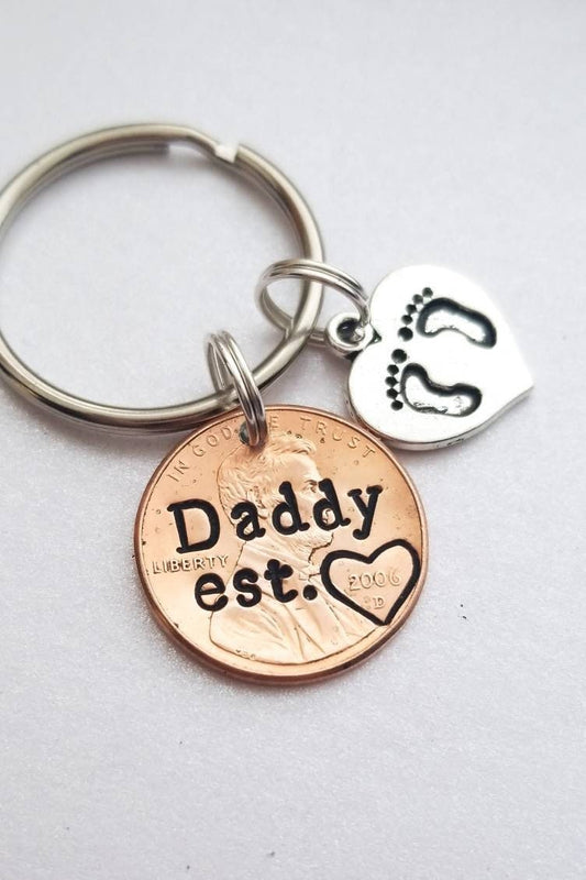 Personalized Daddy Penny Keychain with footprint/heart charm