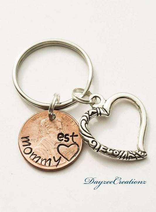 Personalized Mommy Penny Keychain with Heart charm