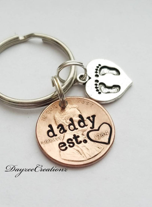 Personalized Daddy Penny Keychain with Heart/baby footprint charm