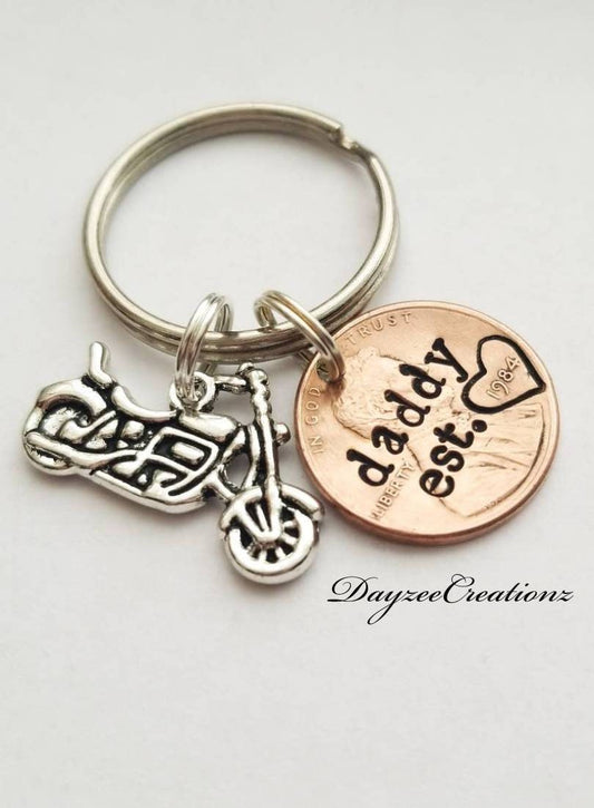 Personalized Daddy Penny keychain with silver motorcycle charm