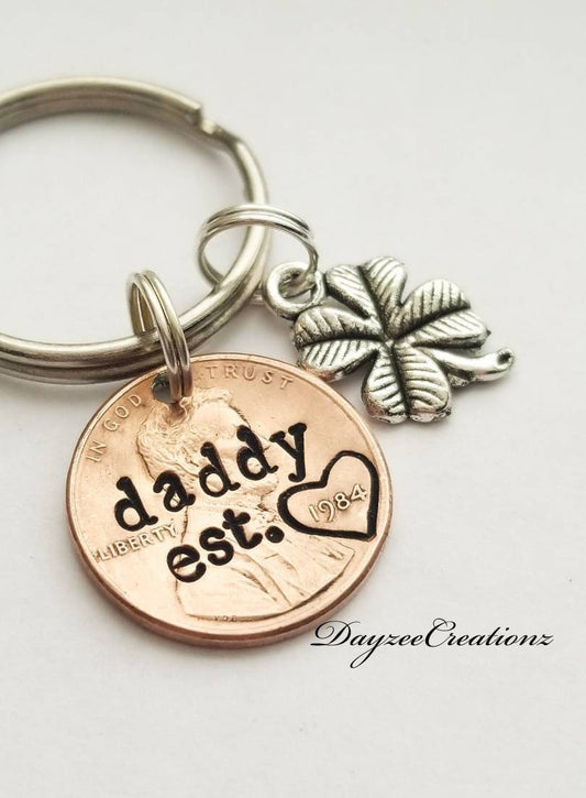 Personalized Daddy Penny Keychain with Clover Charm