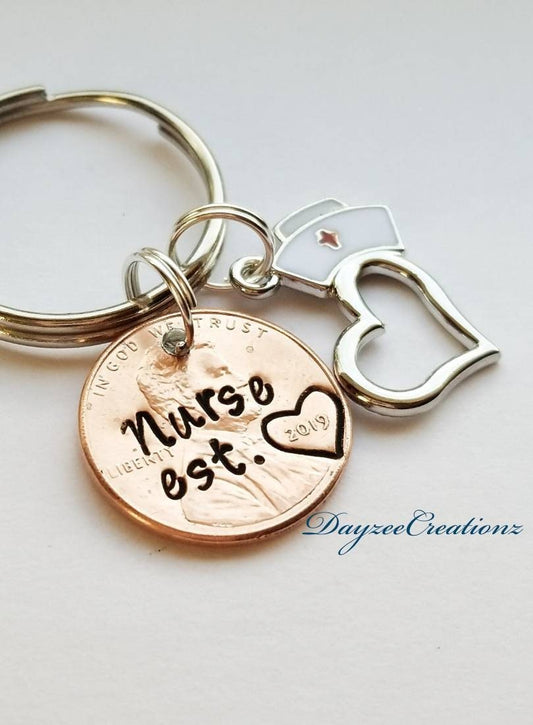 Nurse Penny Keychain with heart/hat charm