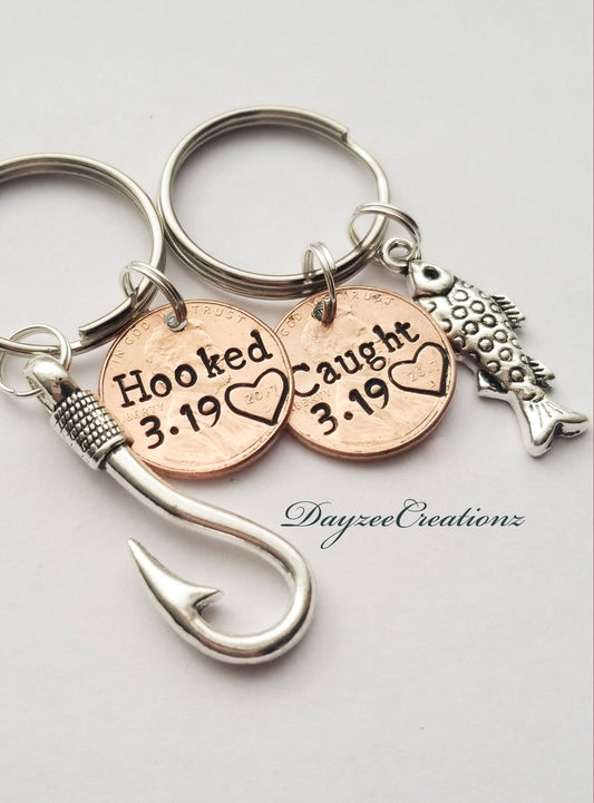 Personalized Hooked/Caught Fishing  Penny Keychains - DAYZEECREATIONZ, PERSONALIZED GIFTS-1