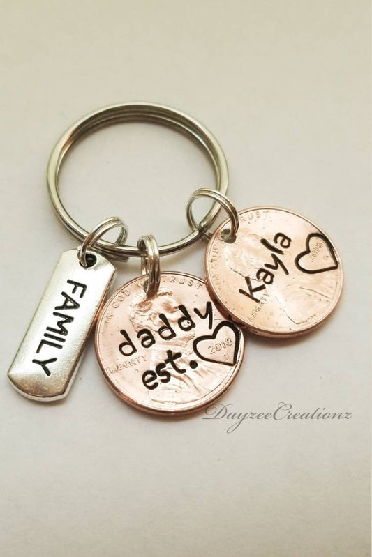 Personalized Daddy Penny keychain with kids' names & family charm