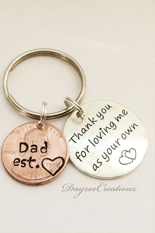 Step Dad Penny Keychain with Thank you Charm
