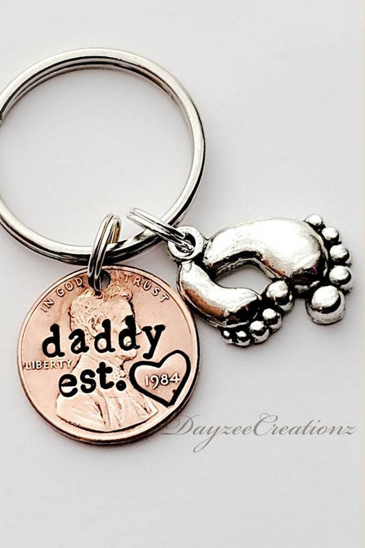 Personalized Daddy Penny Keychain with Baby Feet Charm