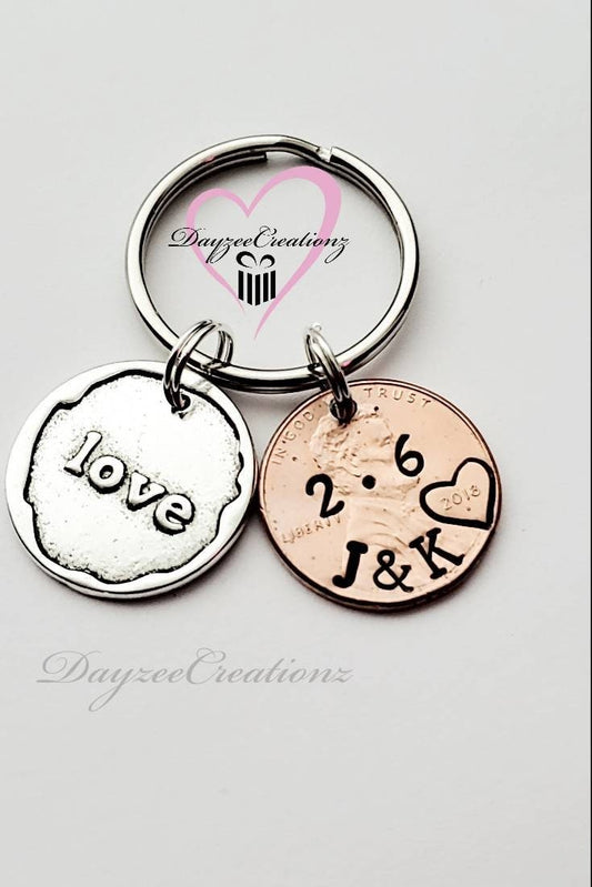 Anniversary Penny Keychain with Love charm