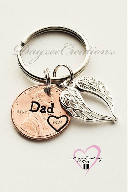 Penny from Heaven Memorial Keychain with Angel wing charm