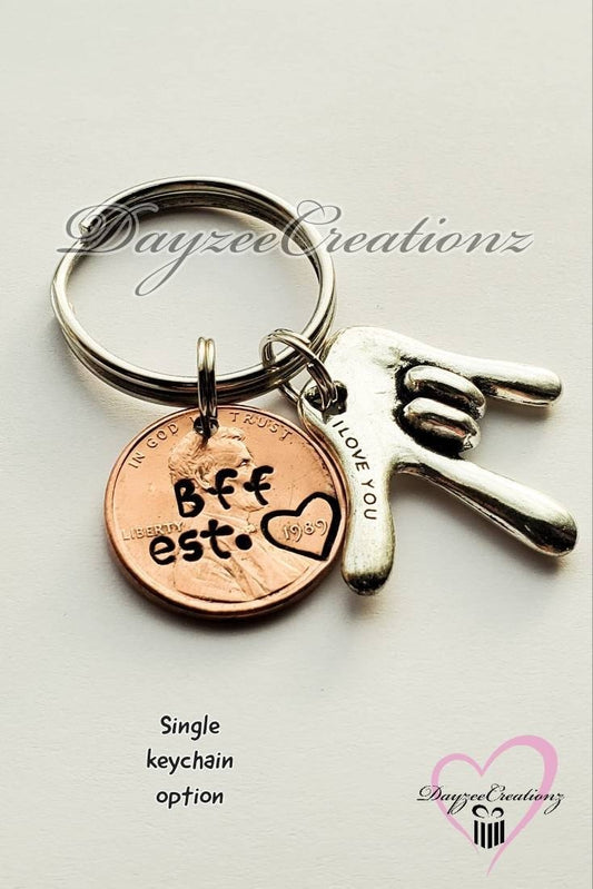 Best Friend/ BFF penny keychain with ASL charm
