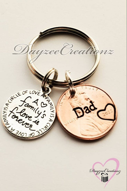 Personalized Dad Penny Keychain with Family Charm