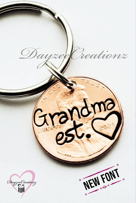 Personalized Penny Keychain for Grandma, Customizable Gift