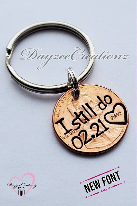 Personalized I Still Do Penny Keychain