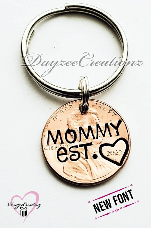 Customizable Mother's Day Gift , Engraved Penny Keychain