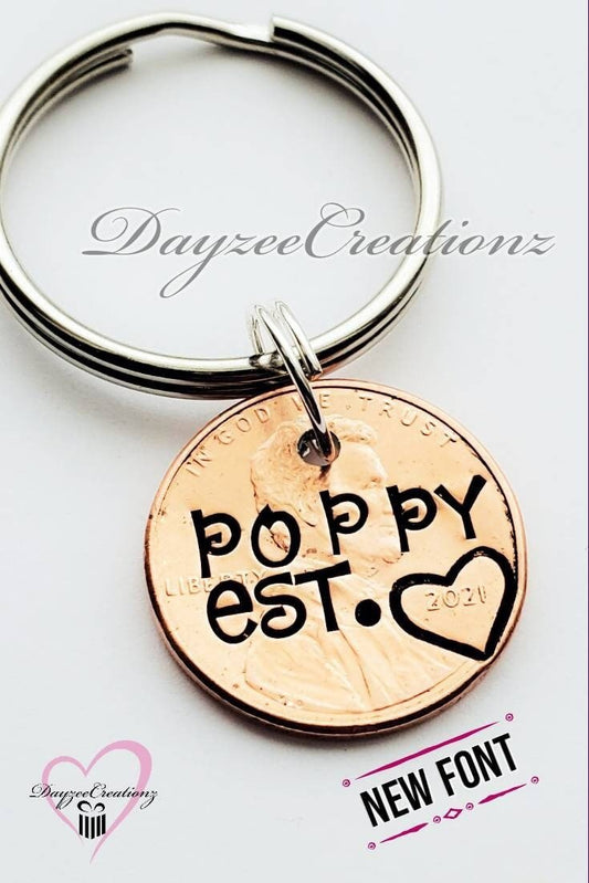Personalized Grandpa- Poppy Penny Keychain