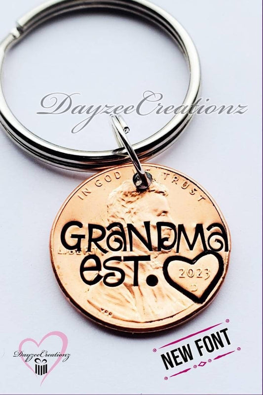 Hand Crafted Personalized Penny Keychain for Grandma