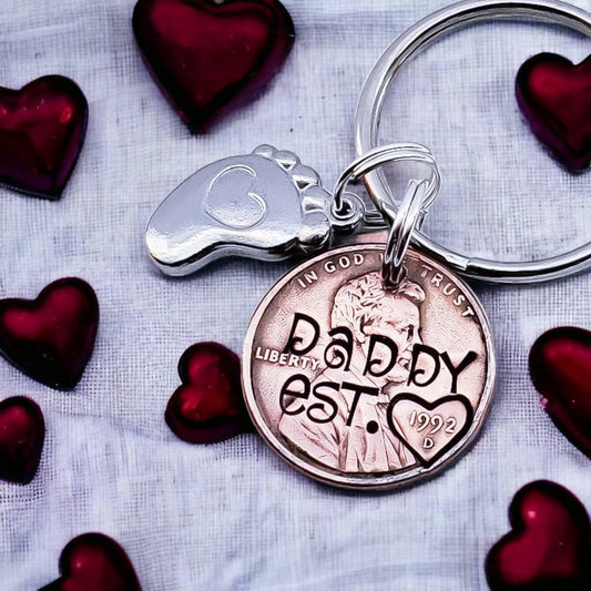 Personalized Daddy Penny Keychain with Baby Foot Charm