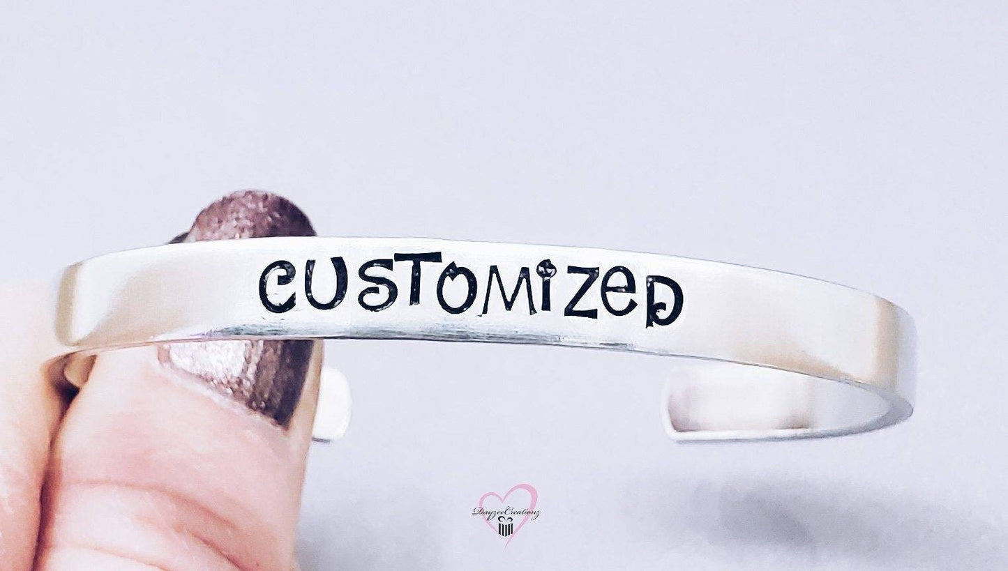 Personalized Skinny Cuff Bracelet, Gift, Inspirational, Mantra, Word of Intent, Motivational, Stamped, for Her, Mom, Best Friend, Sister,