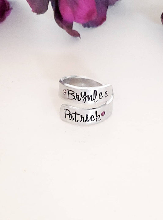 Personalized Mother's Ring with Birthstones, Mother's Day Gift, Stamped with Names, Custom Mom Ring, Kid's Names, Grandma, Customizable