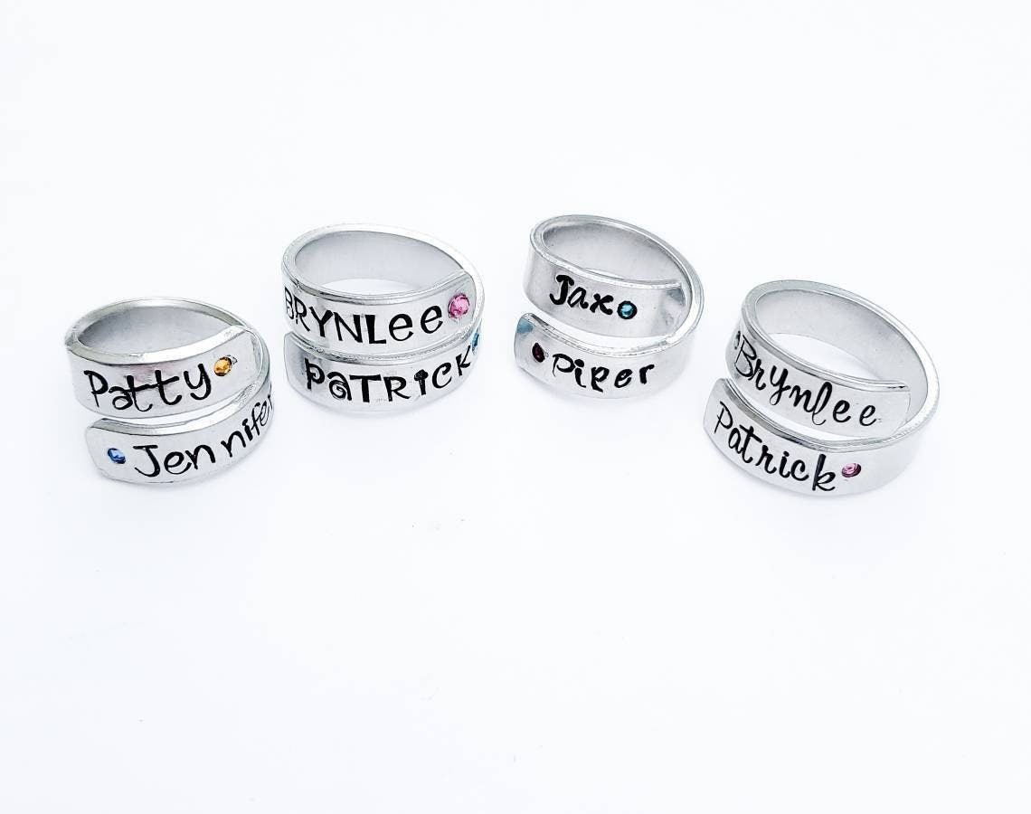 Personalized Mother's Ring with Birthstones, Mother's Day Gift, Stamped with Names, Custom Mom Ring, Kid's Names, Grandma, Customizable