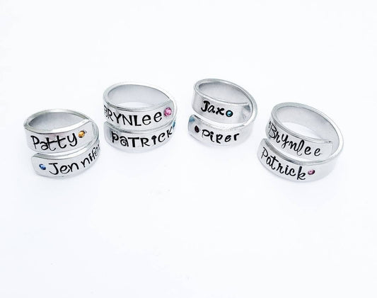 Personalized Mother's Ring with Birthstones, Mother's Day Gift, Stamped with Names, Custom Mom Ring, Kid's Names, Grandma, Customizable