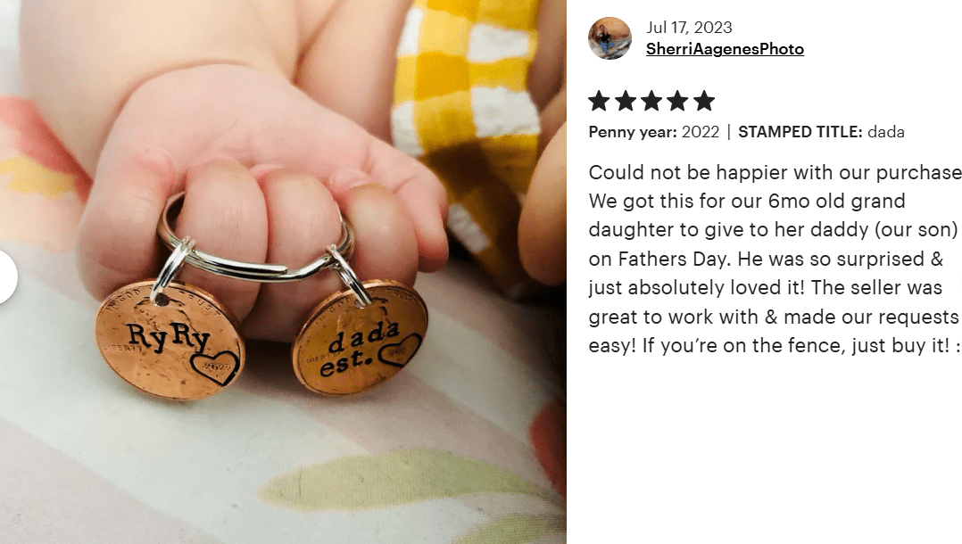 Personalized Dad Penny Keychain with "dad" heart & baby footprint charm - DAYZEECREATIONZ, PERSONALIZED GIFTS6