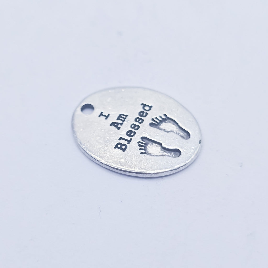 i am blessed silver charm with footprints