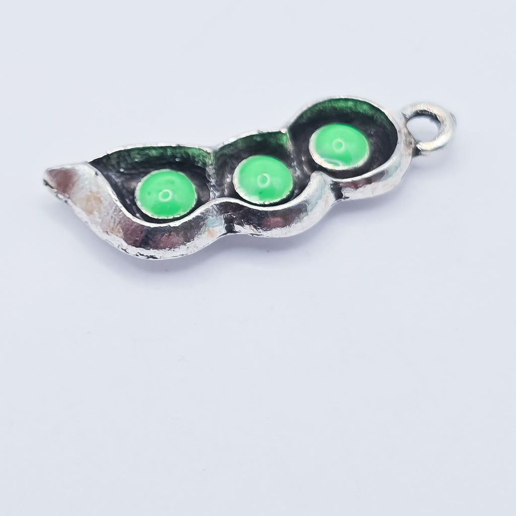 3 green peas in a silver pod charm, peapod, ADD on for keychain - DAYZEECREATIONZ, PERSONALIZED GIFTS-1
