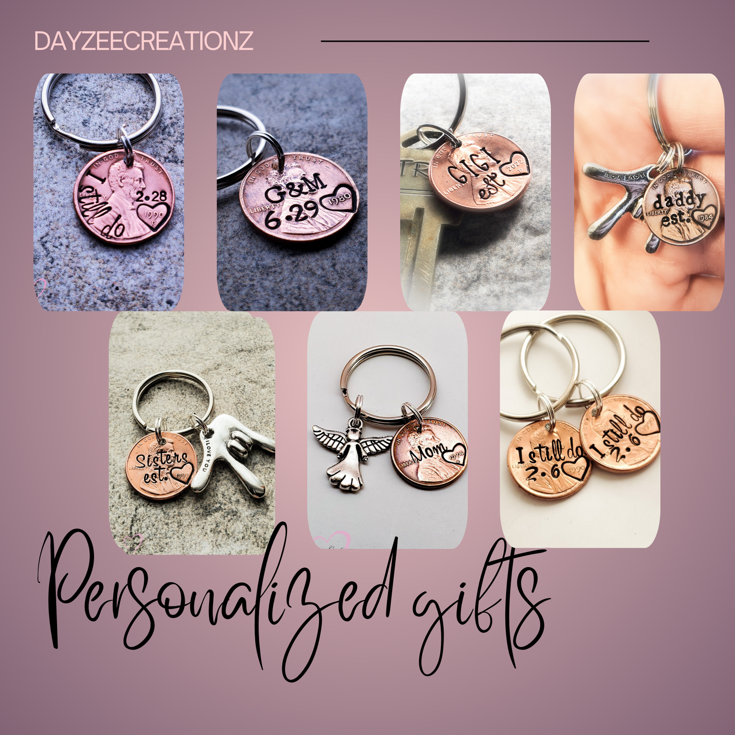 Personalized Custom Penny Keychain, Hand Stamped With Your Text