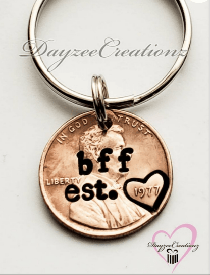 Custom Personalized Best Friend Gift, Stamped Penny Keychain