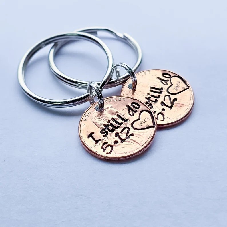 Pair of two I still do Anniversary penny keychain with date - DAYZEECREATIONZ, PERSONALIZED GIFTS