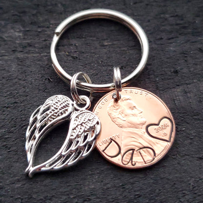 Memorial Penny from Heaven Personalized Keychain with double angel wing charm- DayzeeCreationz