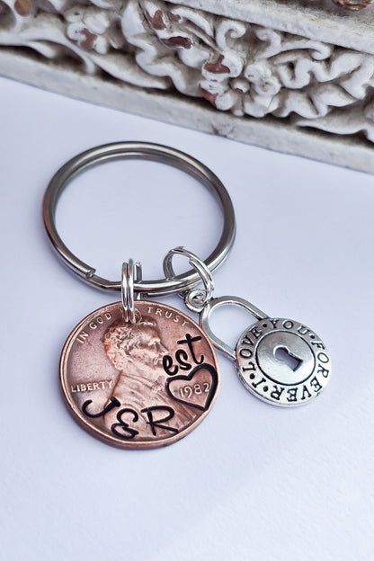 Unique Personalized Anniversary Penny Keychain