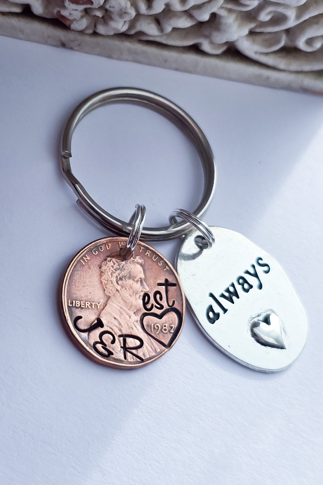 Unique Personalized Anniversary Penny Keychain