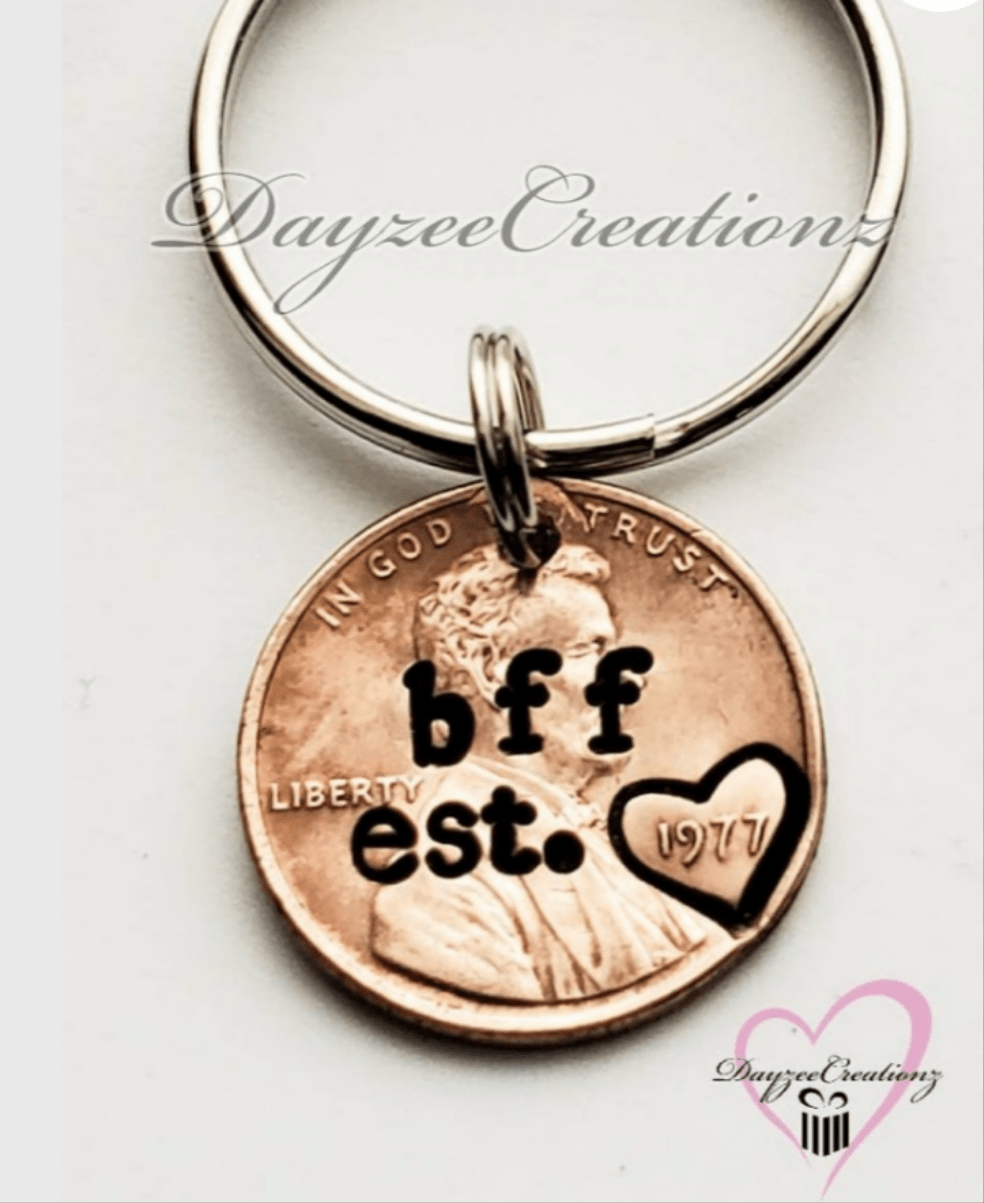 bff stamped penny keychain