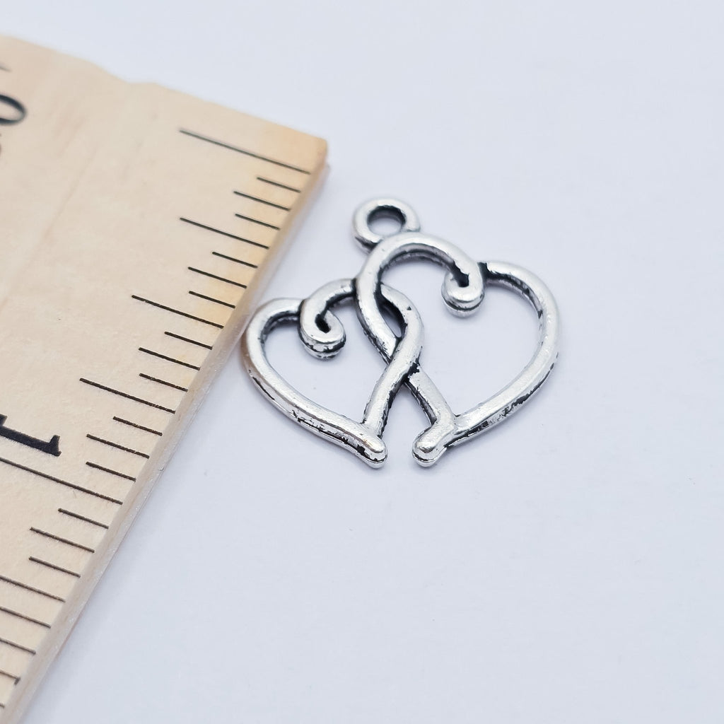 double interlocking silver hearts charm 3